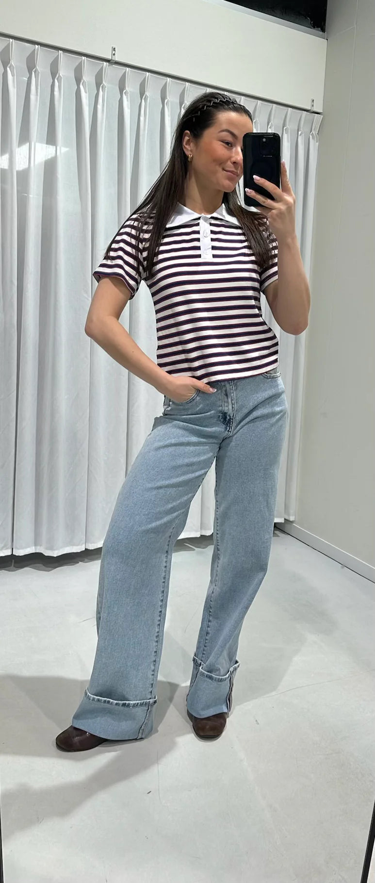Striped polo navy