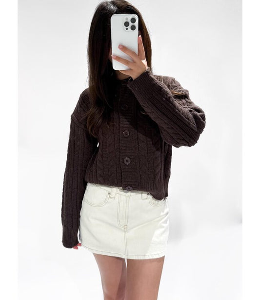 Chuncky cable cardigan brown