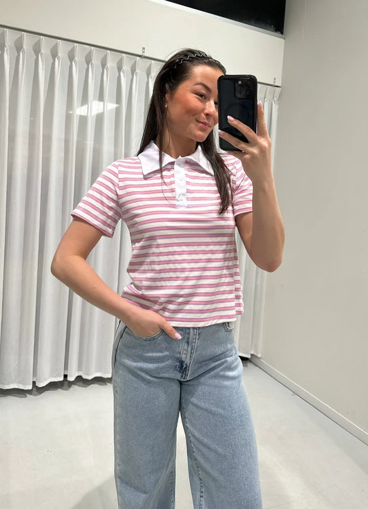 Striped polo pink