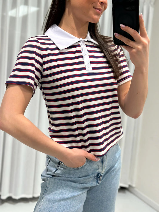 Striped polo navy