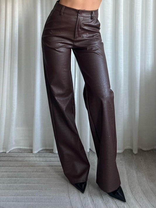 Leather vegan pants brown